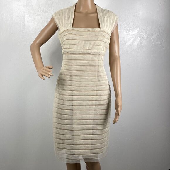 Adrianna Papell ivory color square neck mesh sheath dress size 8 - Picture 1 of 11